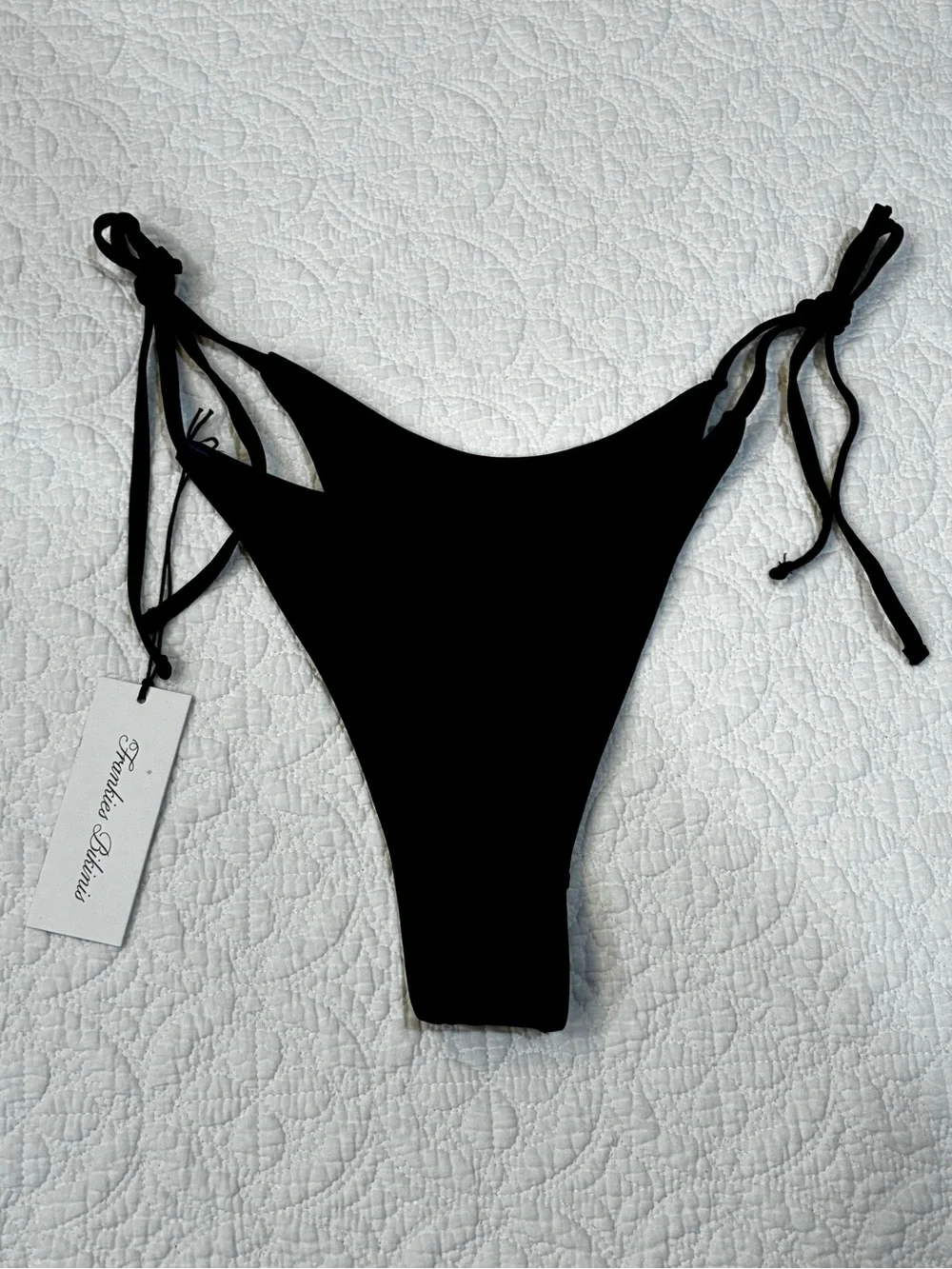 Frankies Bikinis NWT Black Romeo Cheeky Side Tie String Bikini Bottom XS
